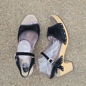 UGG Oliana Black Suede Leather Wooden Clog Sandals Size 11